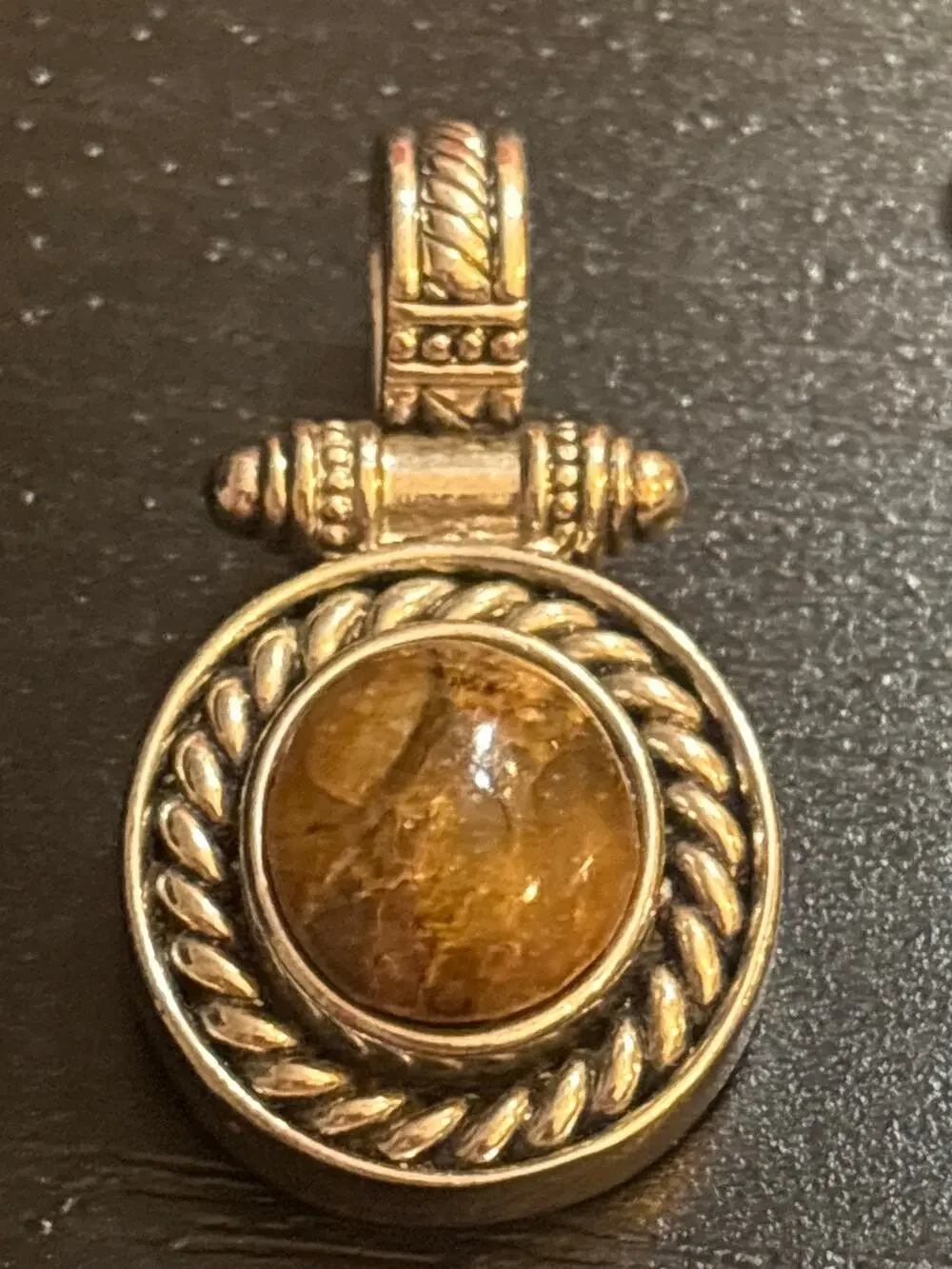 Vintage Genuine Stone Silver Tone Pendant